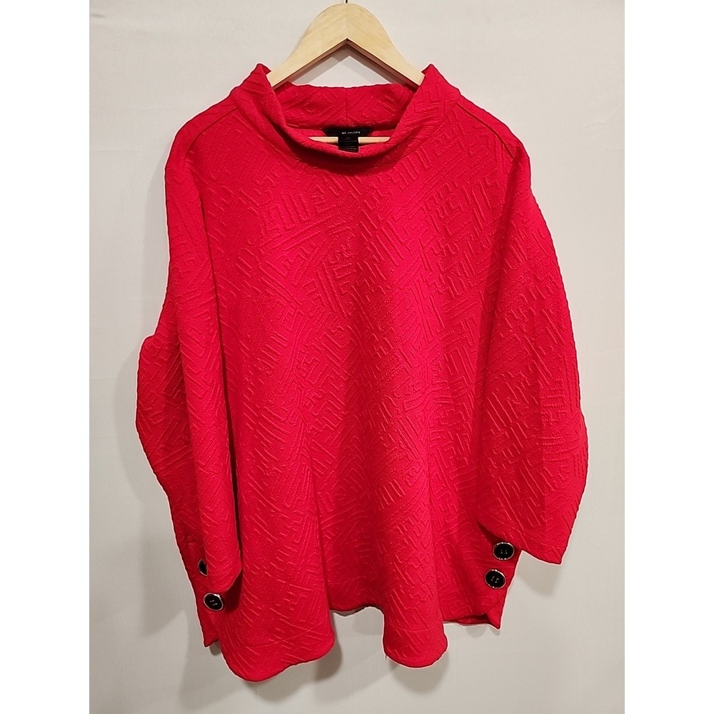 Ali Miles Geometric Textured Cowl Neck Tunic Womens 2X, Long Sleeve Buttons